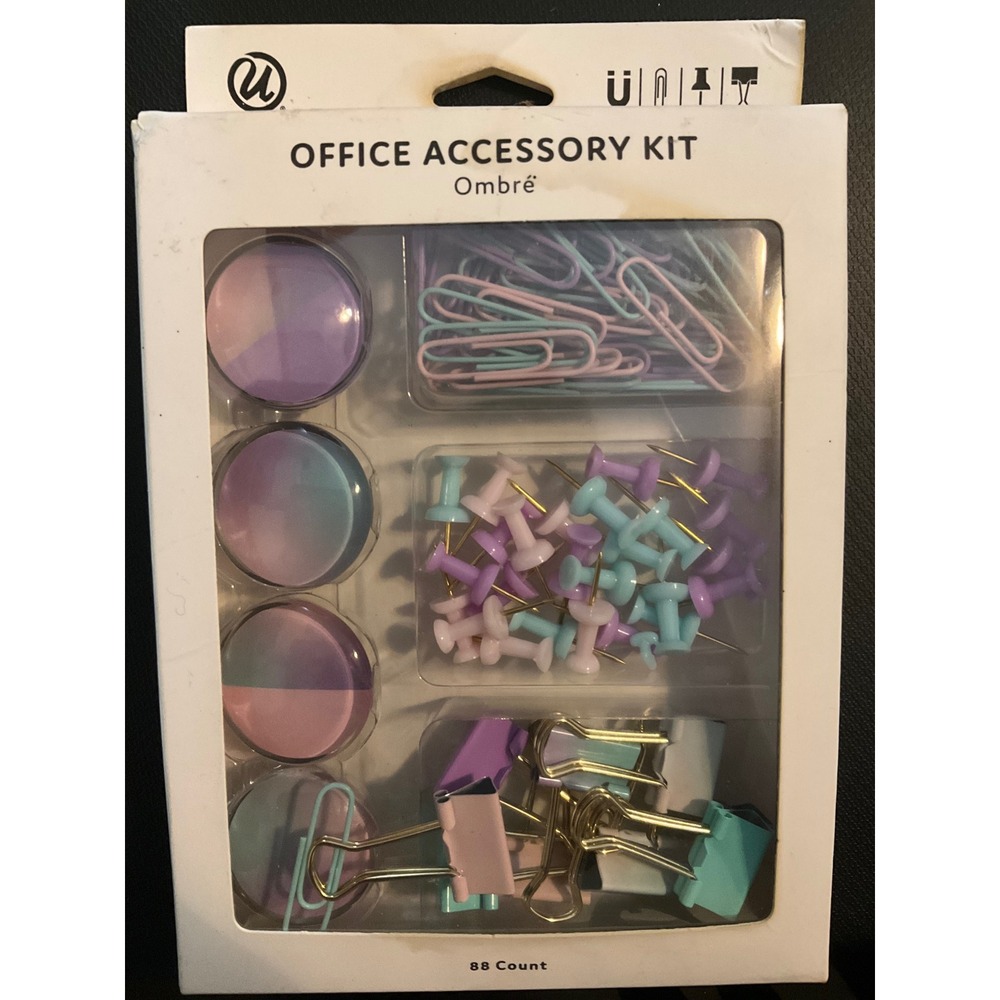 U Brands Ombre Office Accessory Kit 88 Count Pastel Magnets Clips Pins 4368U NEW